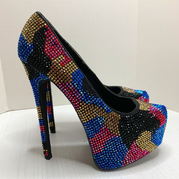 Steve Madden Shoes - Steve Madden Platform Studded Rhinestone Colorful Heels